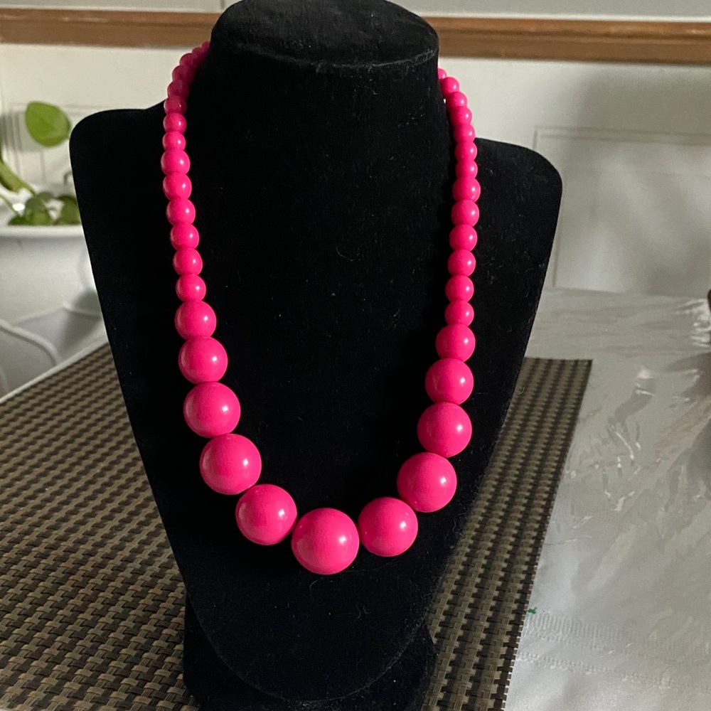 Statement Hot Pink Graduated Bead Necklace for Women